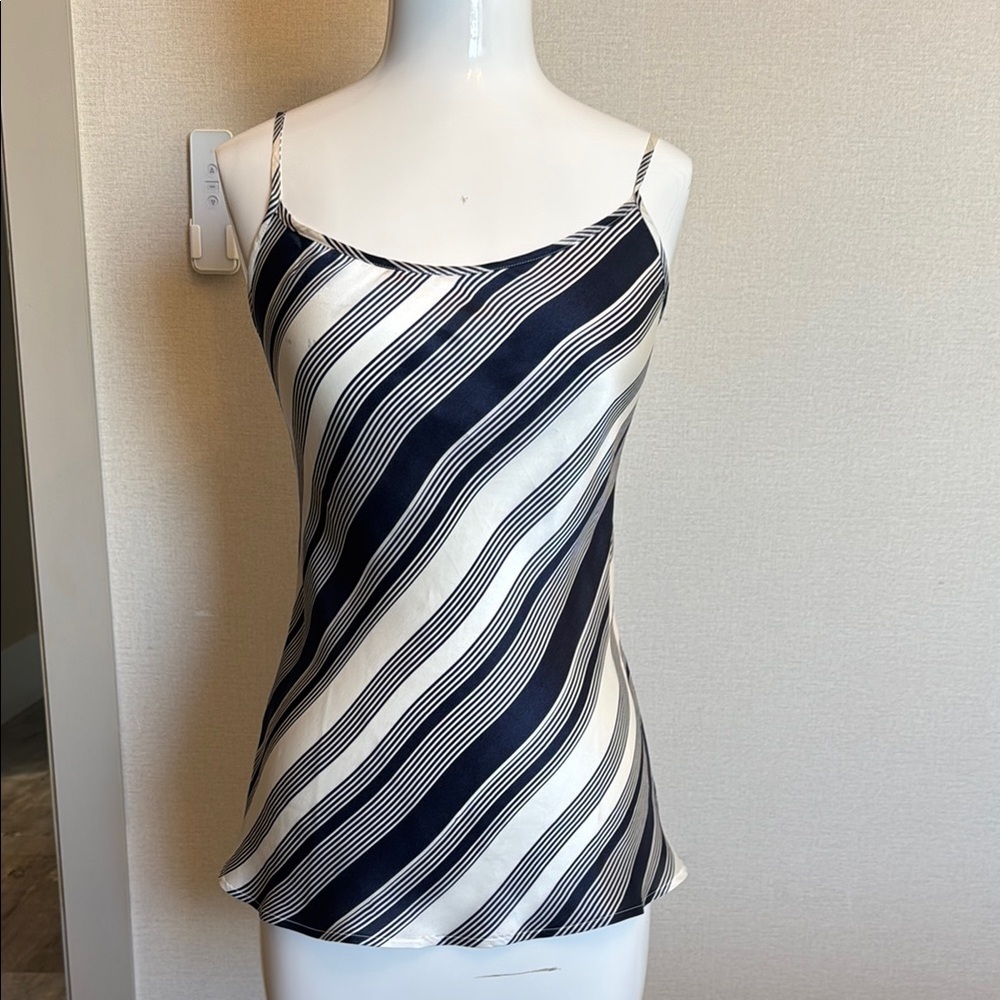 Intimissimi Diagonal Striped Silk Camisole in Navy and White
